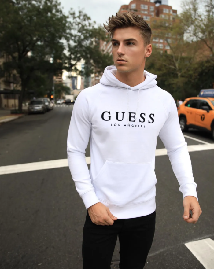 Bluza Męska Biała Guess Los Angeles Ocieplana Z Kapturem
