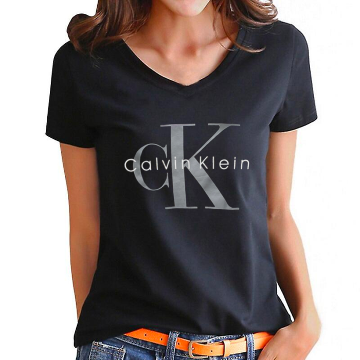 koszulka calvin klein dekolt v czarna t-shirt damski