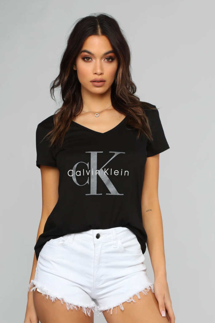 koszulka calvin klein dekolt v czarna t-shirt damski