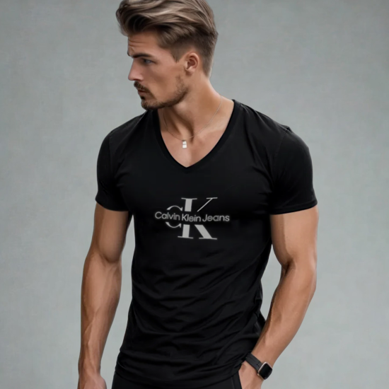 Koszulka Męska Calvin Klein Dekolt V Czarna