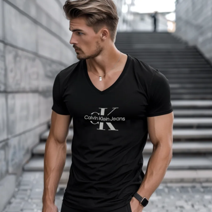 Koszulka Męska Calvin Klein Dekolt V Czarna