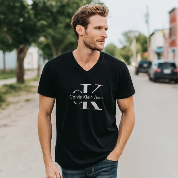 Koszulka Męska Calvin Klein Dekolt V Czarna