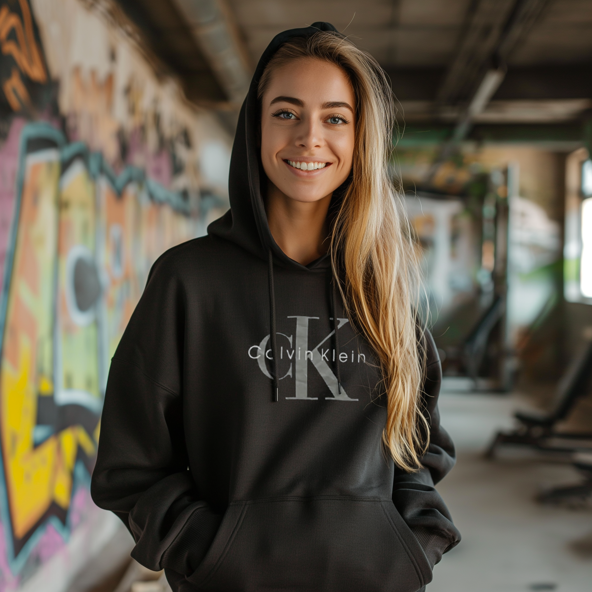 Bluza Calvin Klein czarna damska duży nadruk