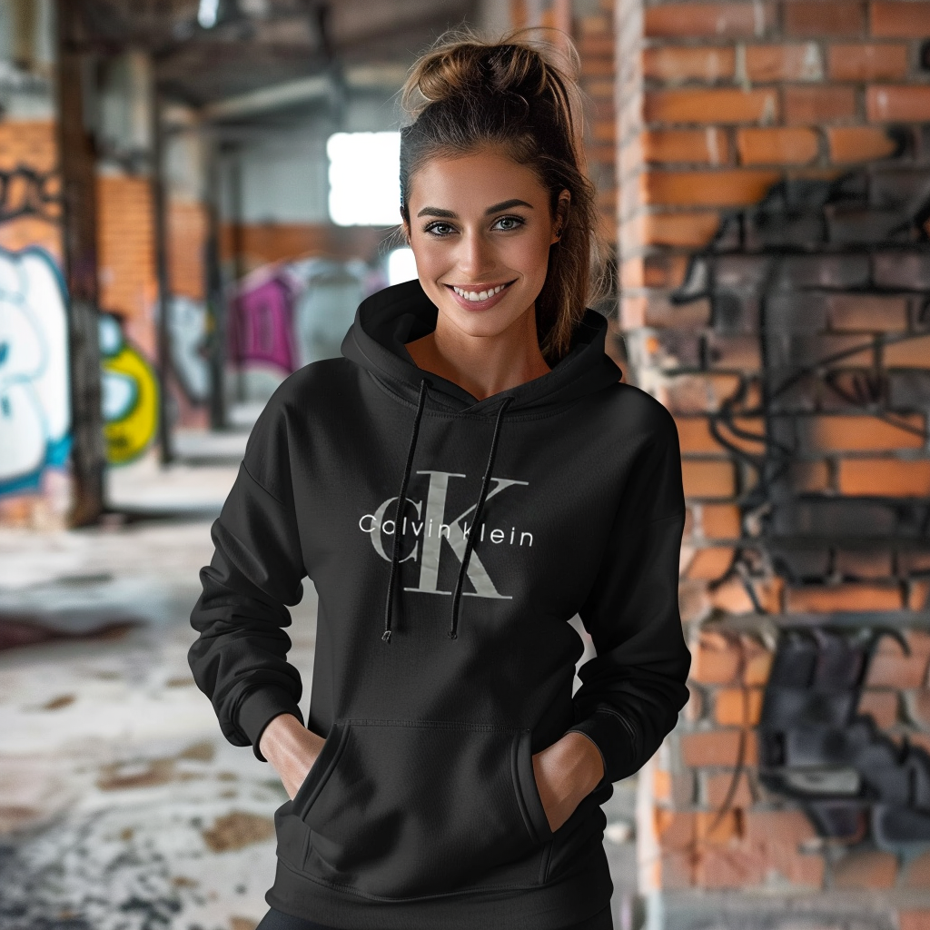 Bluza Calvin Klein czarna damska duży nadruk