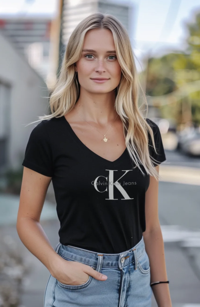 Koszulka Damska Calvin Klein Czarna Dekolt V
