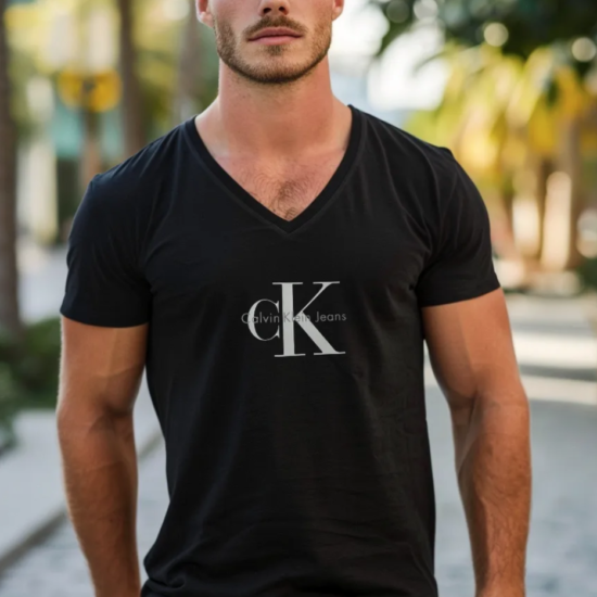 Koszulka Męska Calvin Klein Dekolt V Czarna