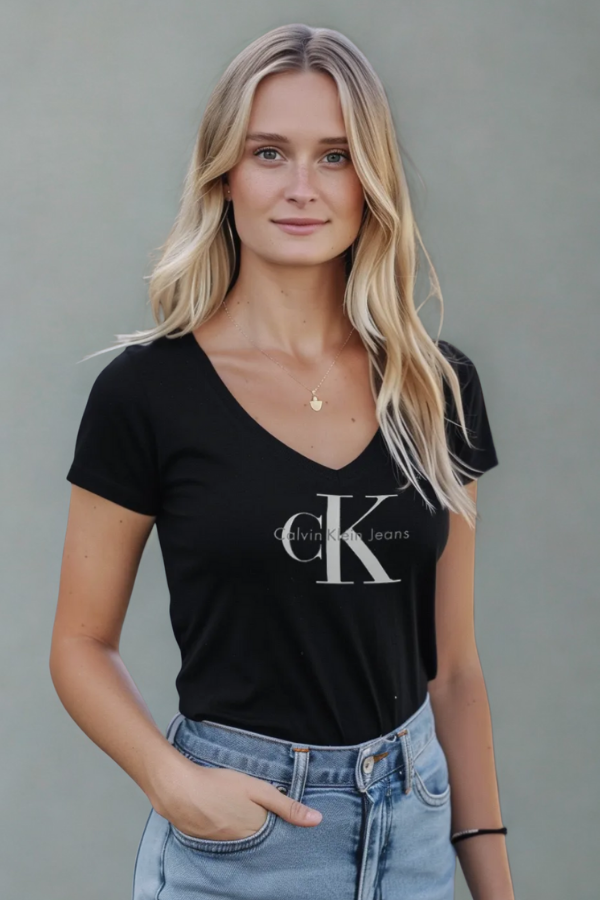 Koszulka Damska Calvin Klein Czarna Dekolt V