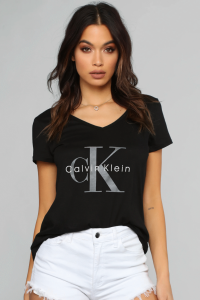 Koszulka Damska Calvin Klein Dekolt V Czarna