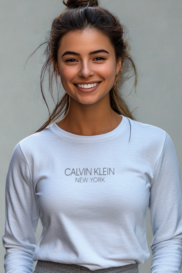 Koszulka Damska Calvin Klein Z Długim Rękawem Longsleeve Biała